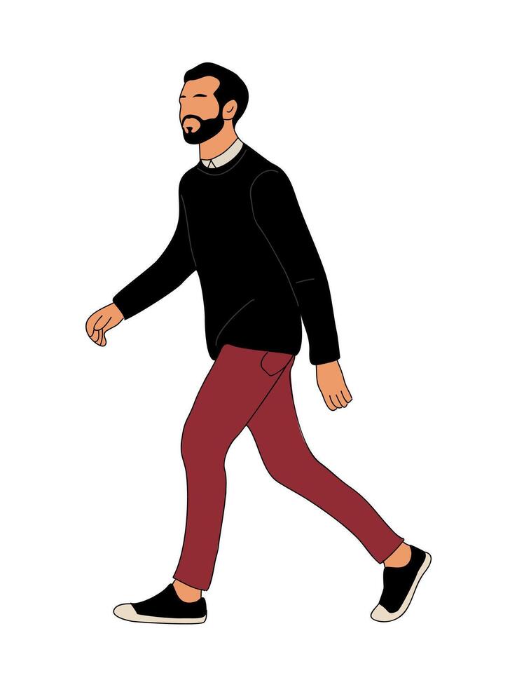 A cartoon man walking with a beard and red pants vector