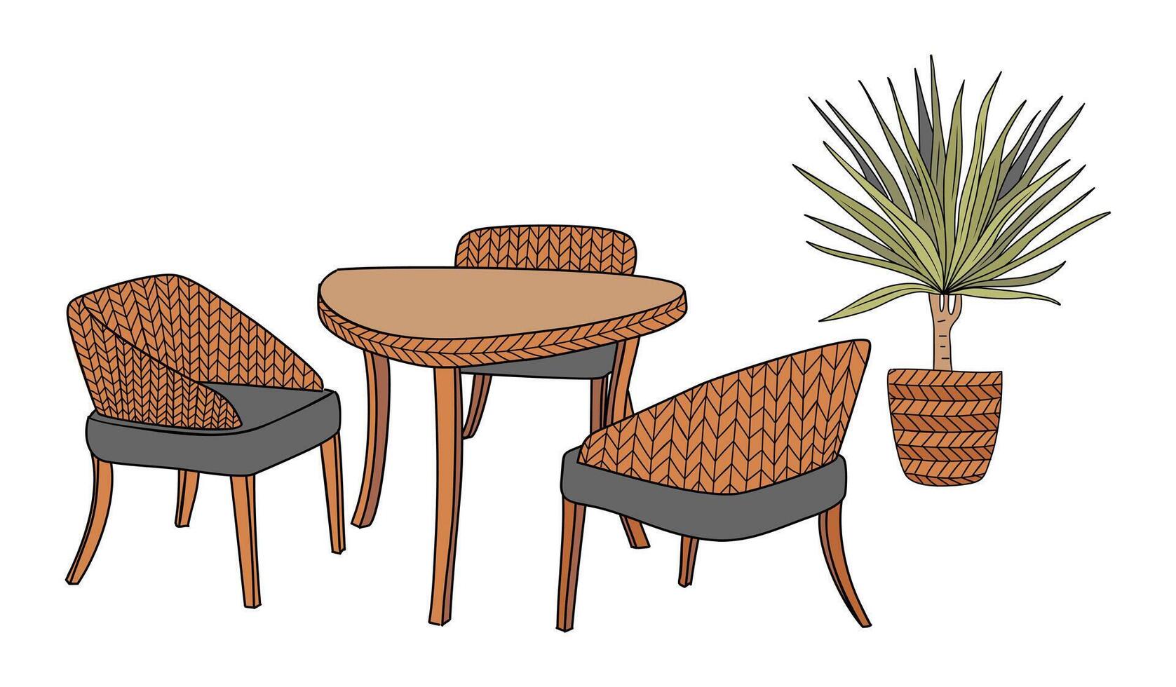 An illustration of a table and chairs vector