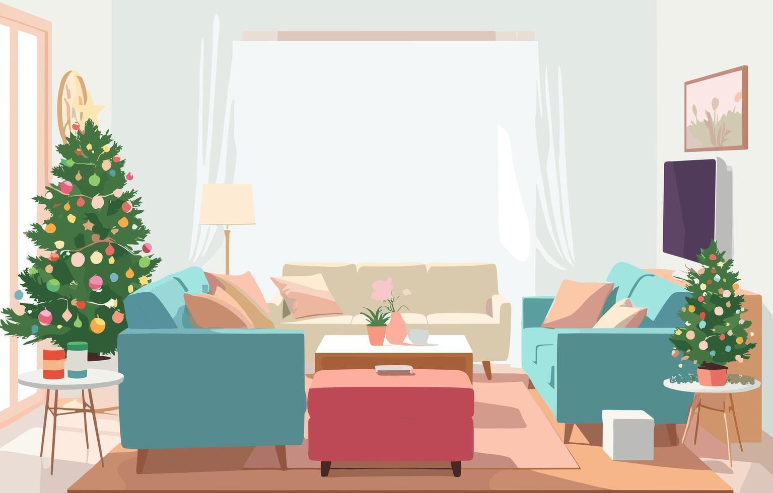 Christmas interior with christmas tree and sofa vector