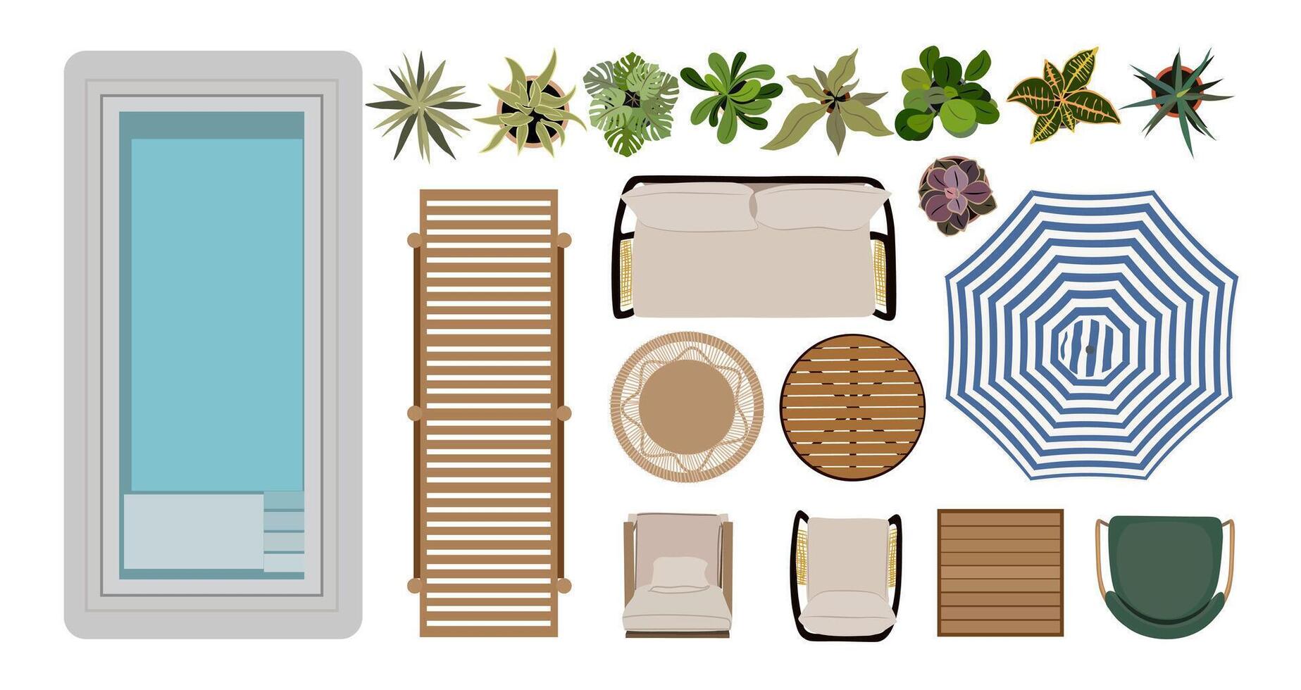 An illustration of a pool and furniture vector
