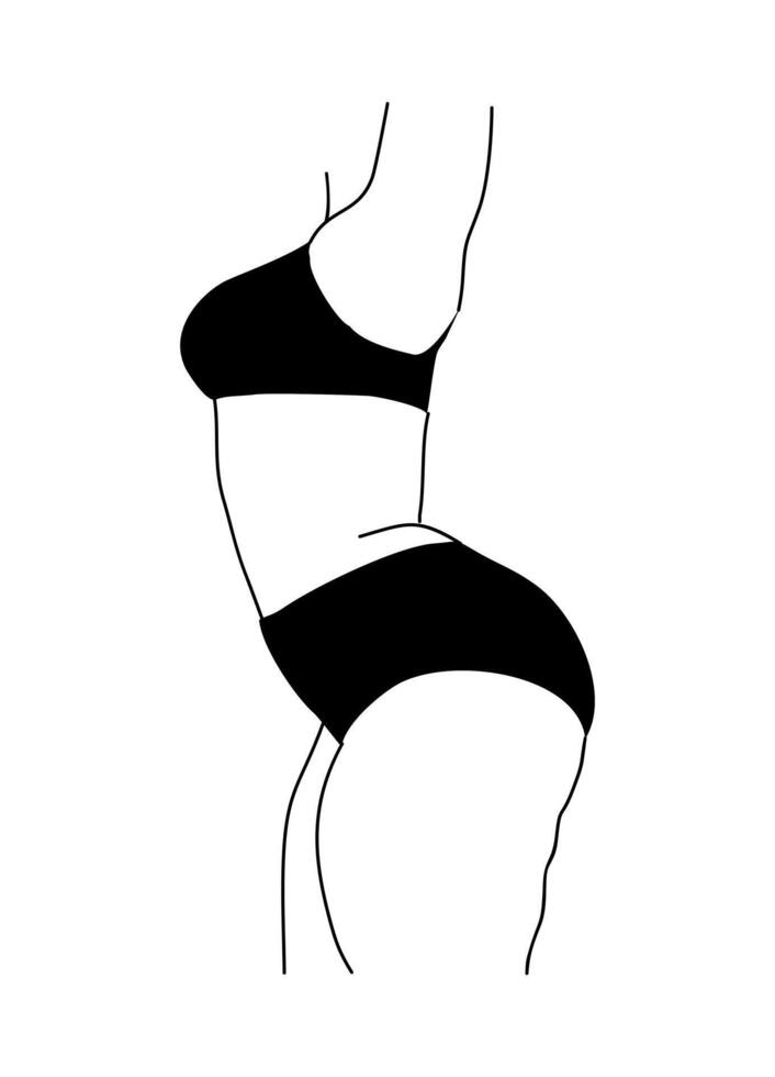 A black and white drawing of a woman in a bikini vector