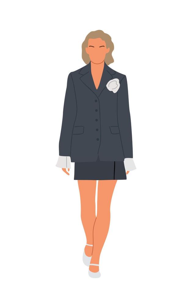 A woman in a suit and skirt walking vector