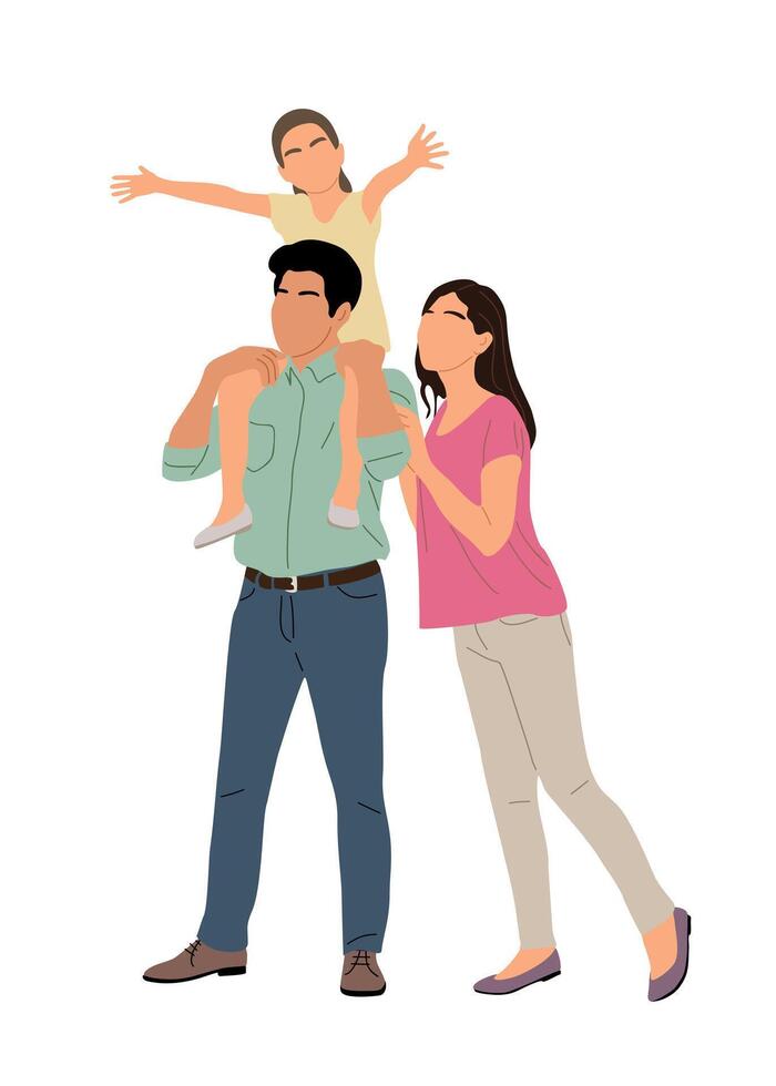 A family with a child on their shoulders vector