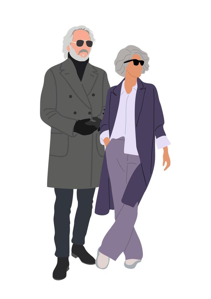 An illustration of an elderly couple walking vector