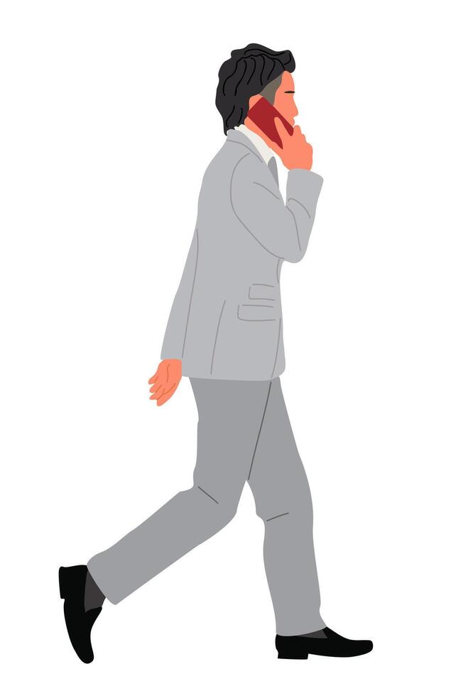A man in a suit is walking and talking on a cell phone vector