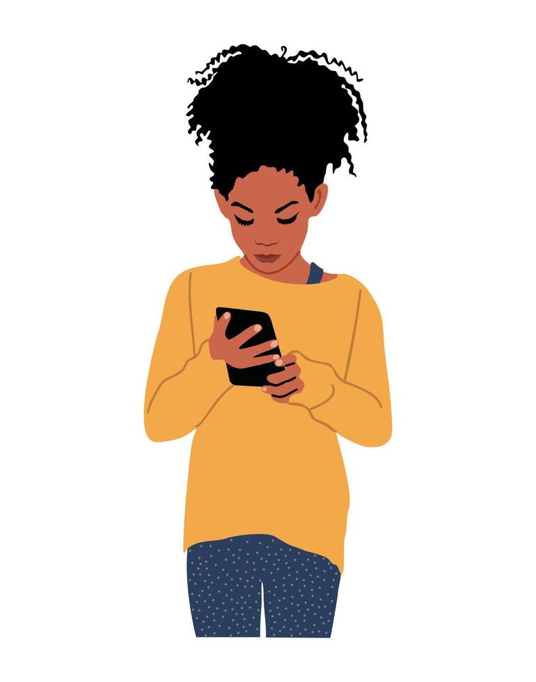 An illustration of a girl looking at her phone vector
