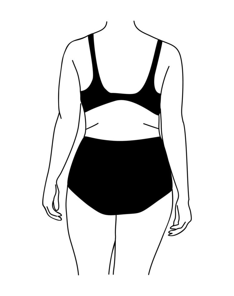 The back view of a woman wearing a black bikini vector