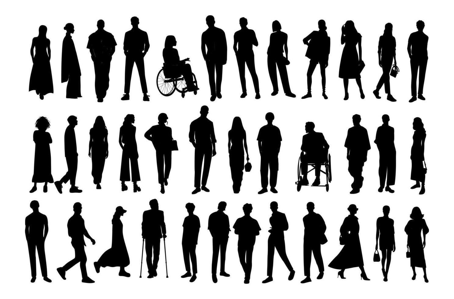 Silhouettes of people in various poses vector