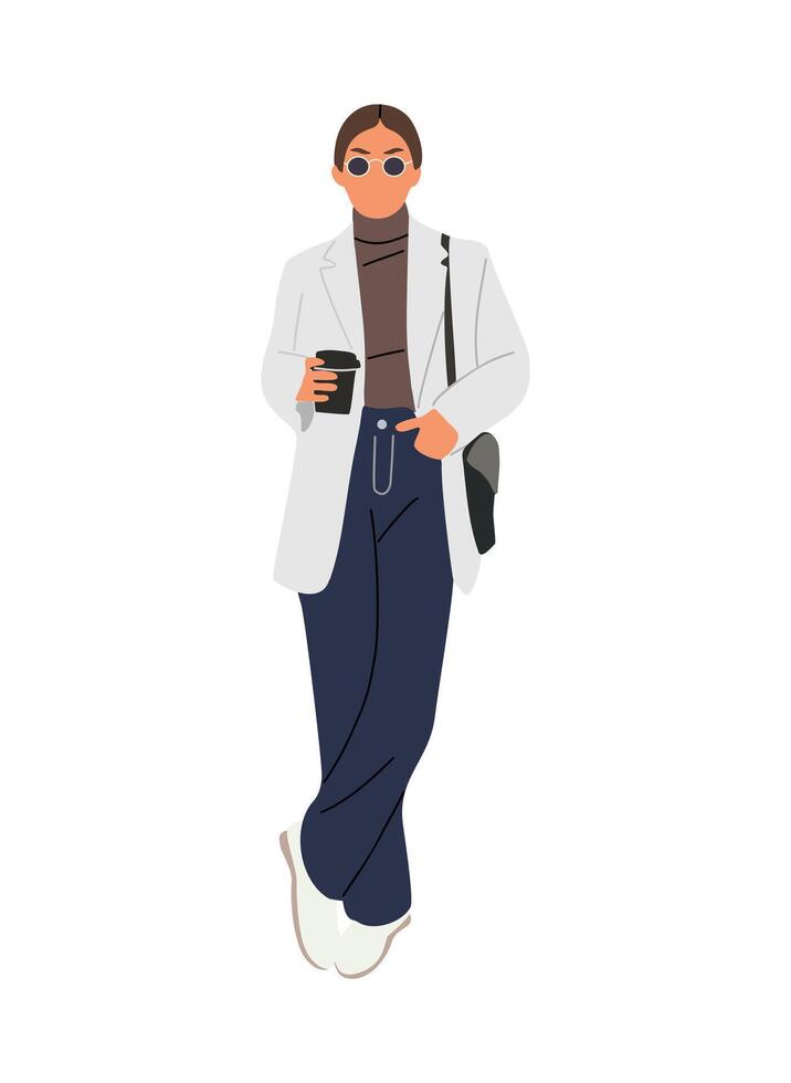 A woman in a suit holding a coffee cup vector