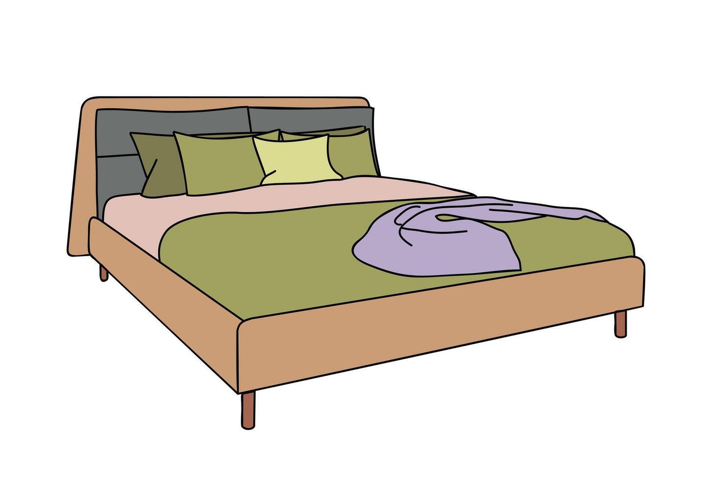 A bed with a green and purple comforter vector