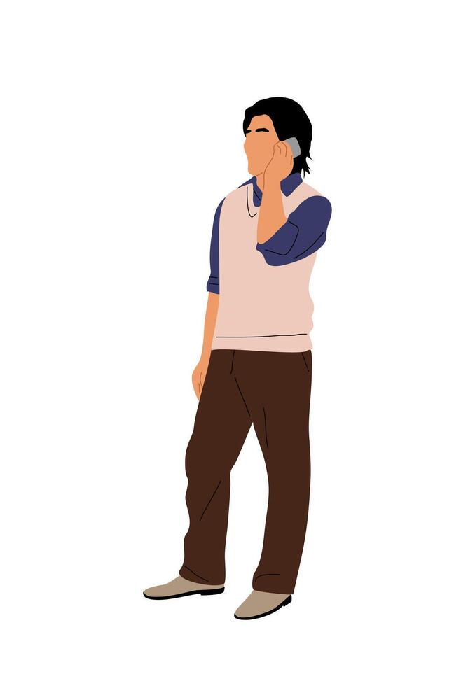 A man in a vest and pants is talking on a cell phone vector