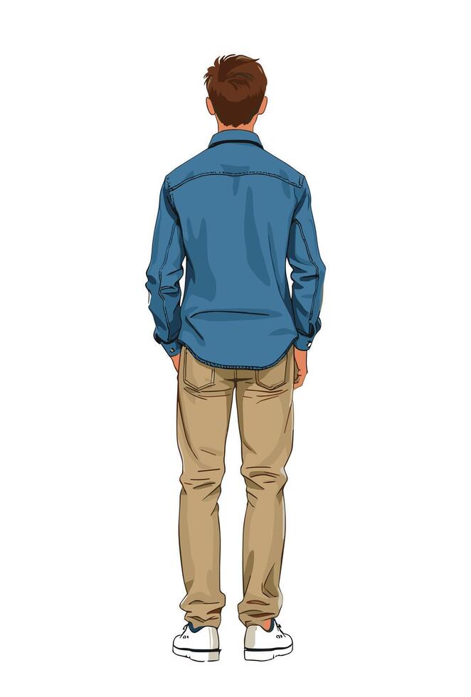 A man in a blue shirt and khaki pants vector