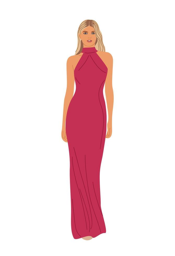 A woman in a pink dress standing with her hands on her hips vector