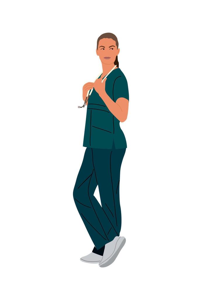 A woman in a scrub suit standing with her hands on her hips vector