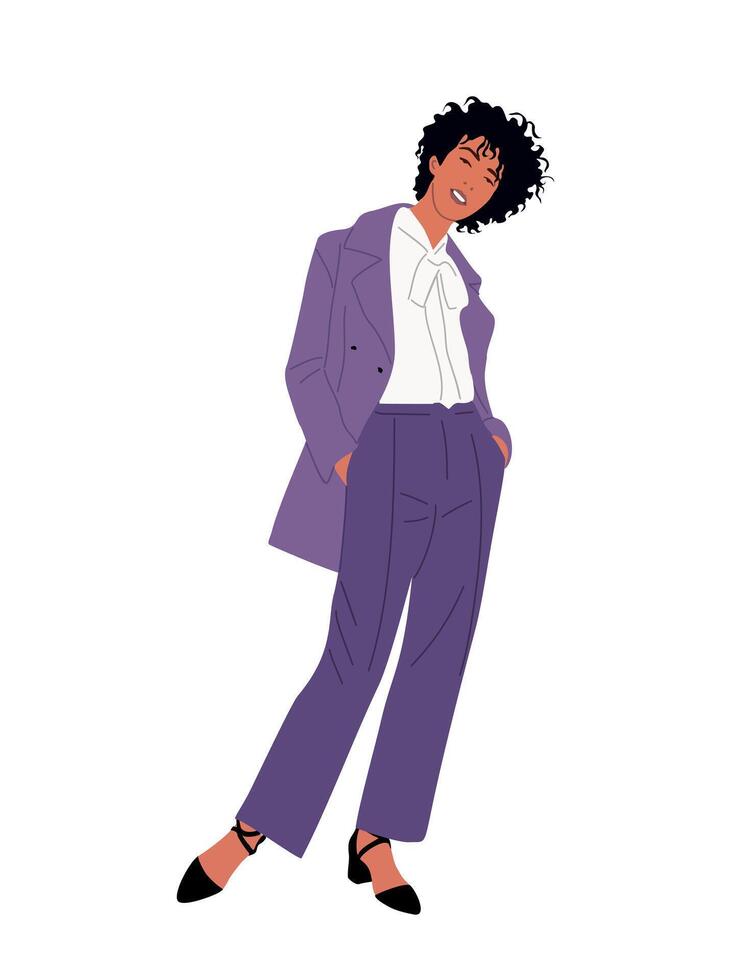 A cartoon woman in a purple suit vector