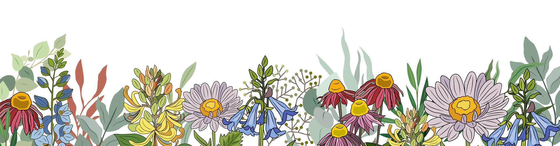 A drawing of a field of wildflowers vector