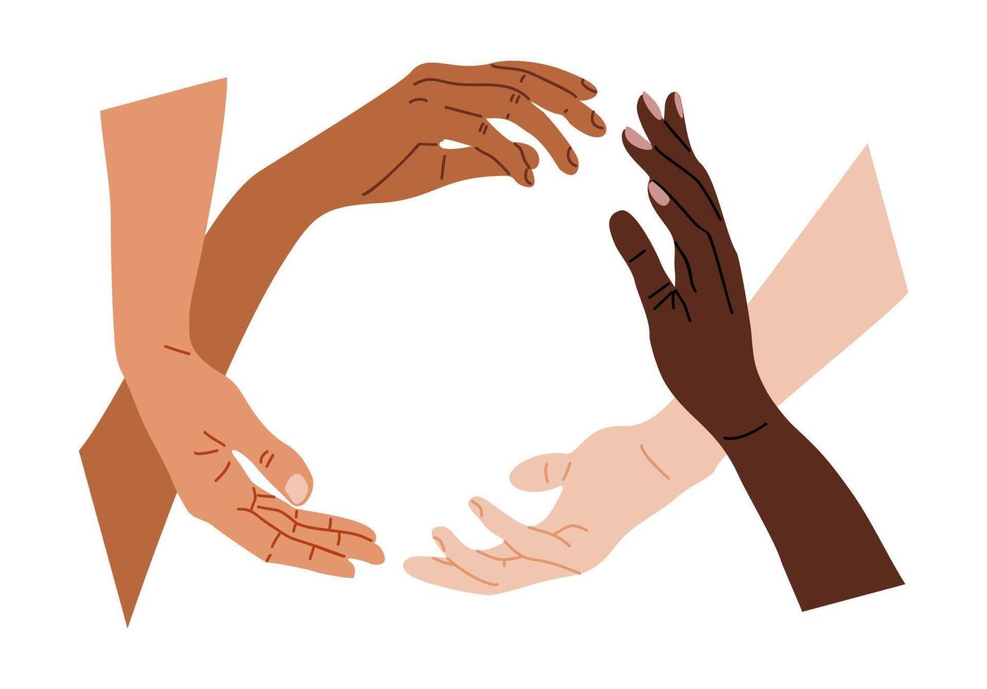 Multiracial diverse hands together in circle for support, trust and solidarity. Cooperation concept vector