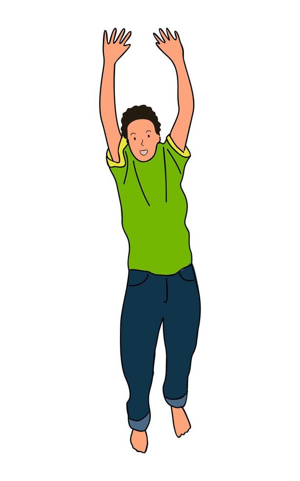 A cartoon boy jumping up in the air vector