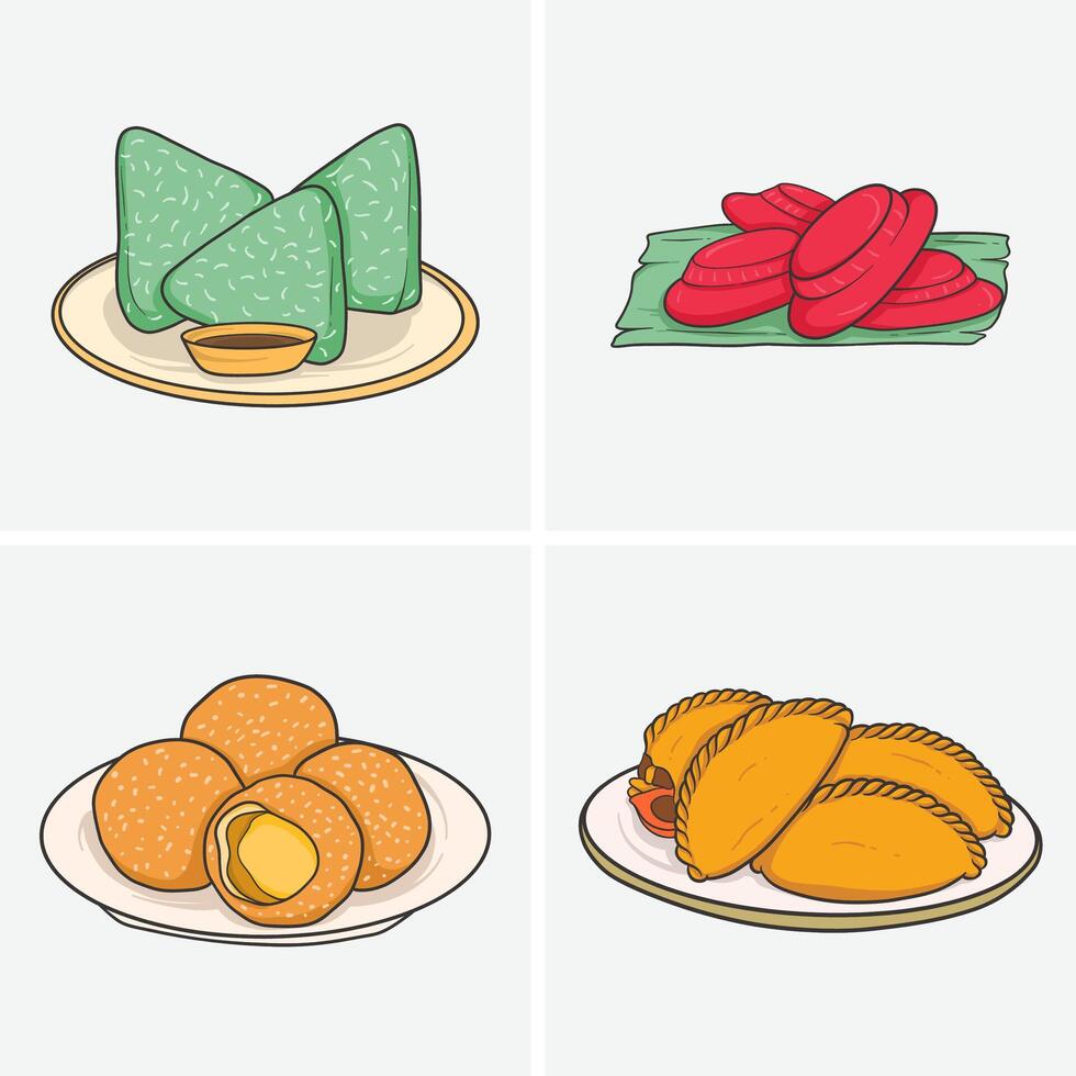 Fun and Cute Cartoon Indonesian Dishes Collection vector