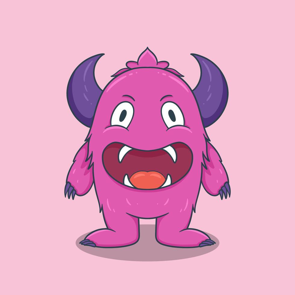 Adorable monster character with oversized eyes, sharp fangs, and a warm smile. vector