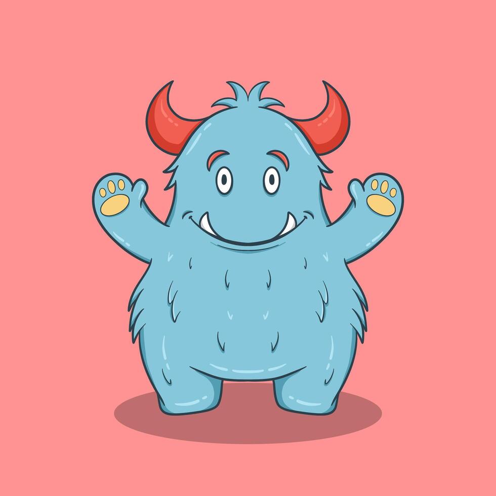Lovable cartoon beast with expressive big eyes, sharp teeth, and a goofy smile. vector