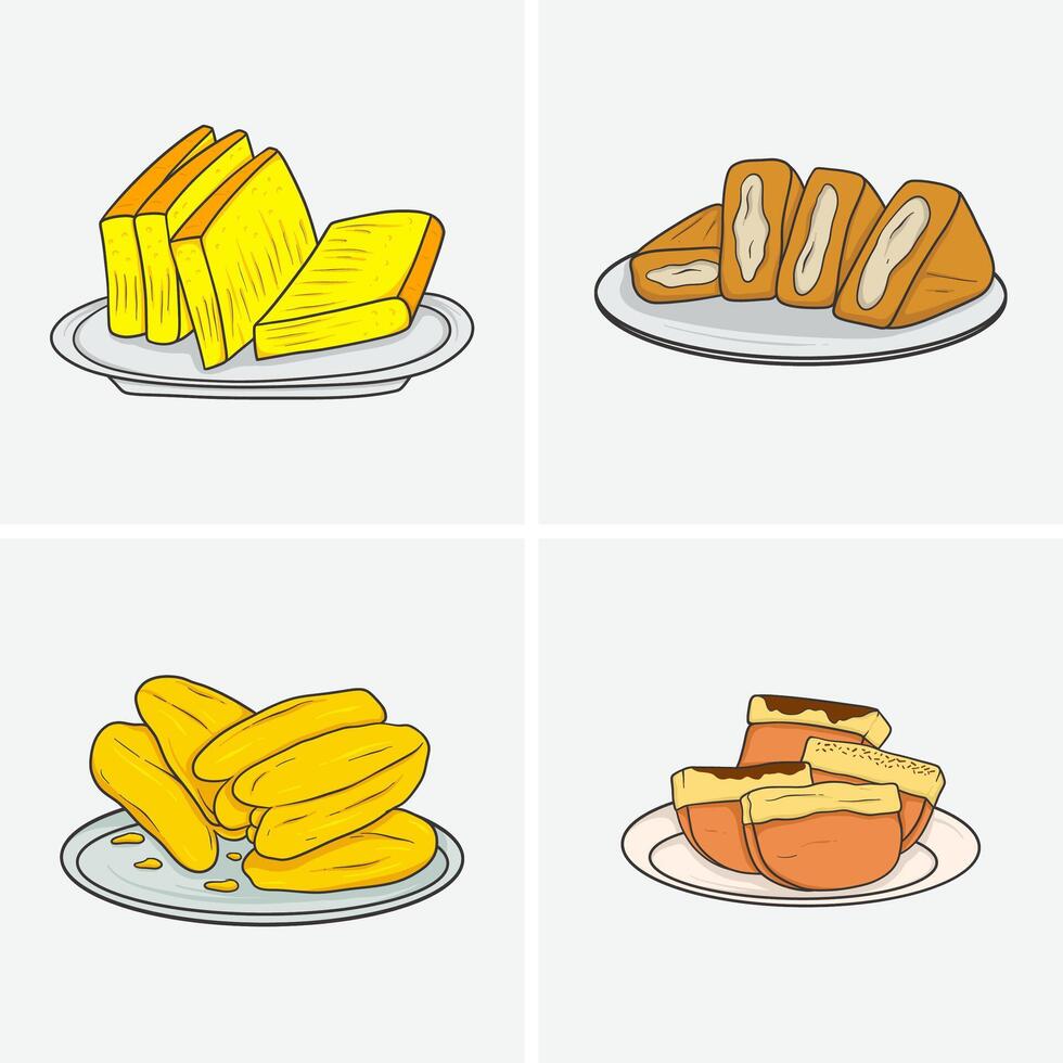 Delightful Indonesian Pasar Snacks in Cartoon Style vector