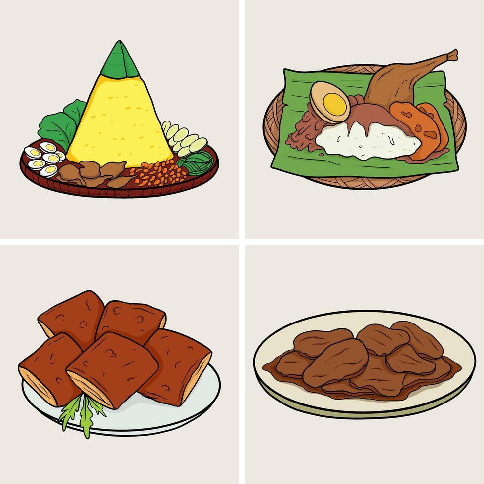 Playful and Adorable Indonesian Food vector