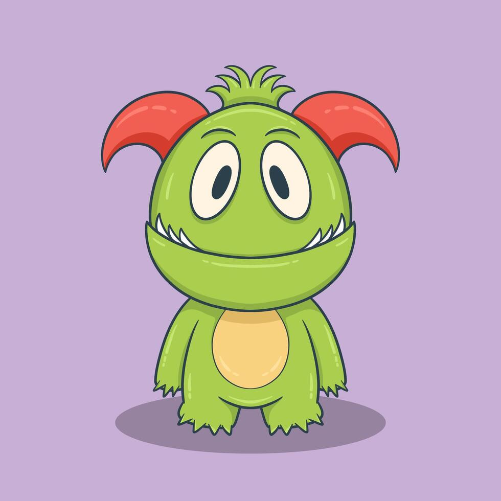 Cartoon Monster Character with, large eyes, sharp teeth vector