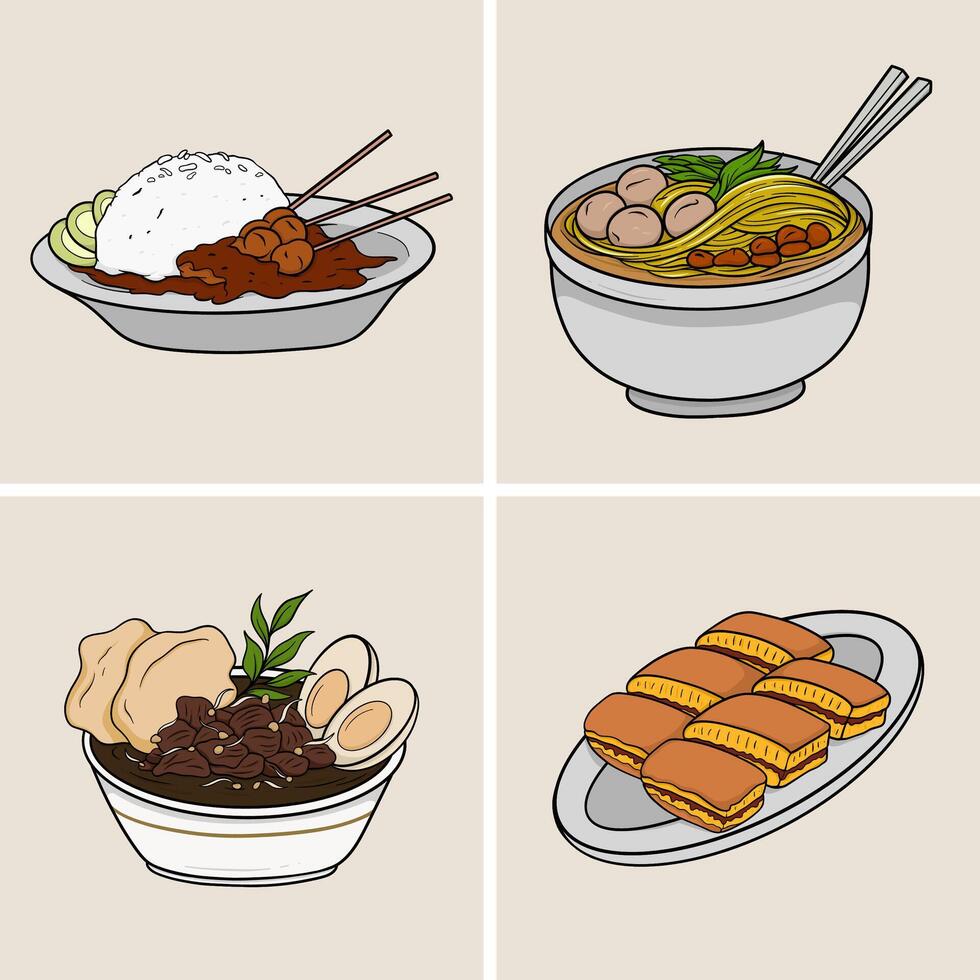 Delightful Indonesian Cuisine in Cartoon Style vector
