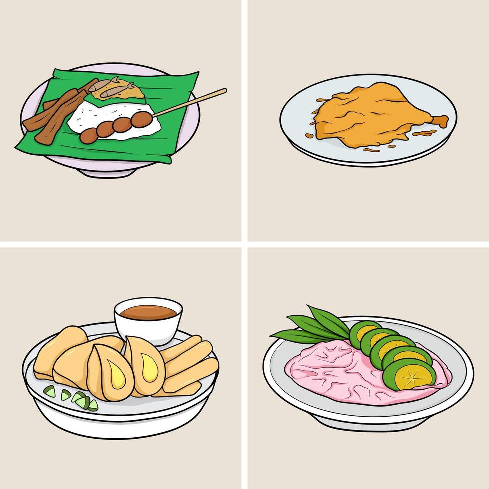 Cute Indonesian Traditional Food Cartoon Set vector