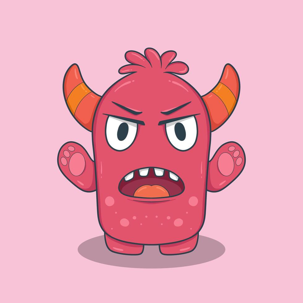 Cartoon Monster Character with large eyes sharp teeth vector