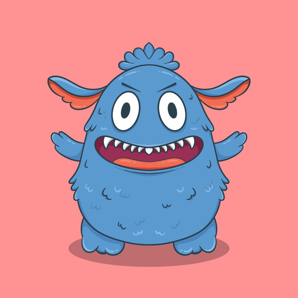 Funny cartoon creature with bulging eyes, sharp yet harmless teeth, and a joyful smile vector