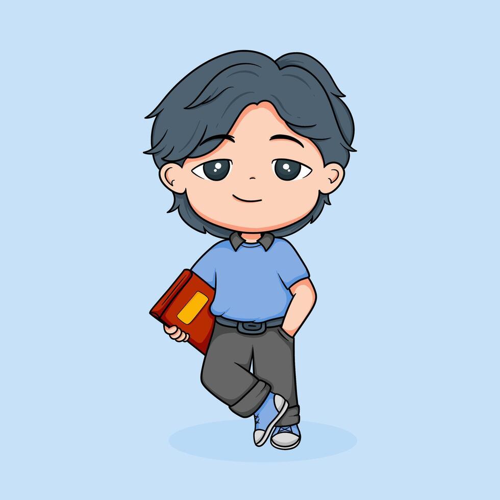 Fun and Stylish Chibi Boy in School Outfit vector