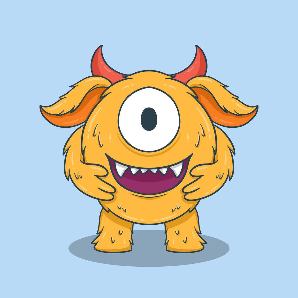 adorable Cartoon Monster Character with large eyes, sharp teeth, and a friendly smile vector