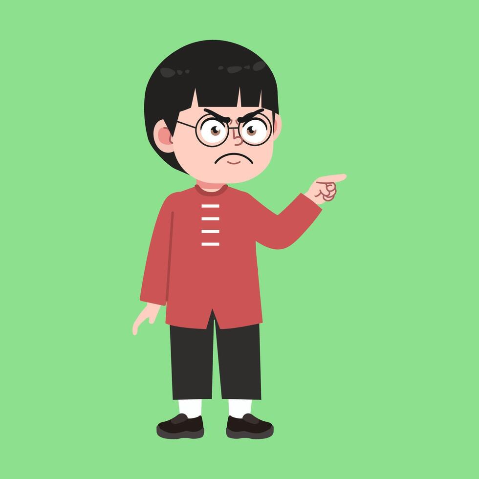 Cute Glasses Chinese Boy with Black Hair cartoon mad vector