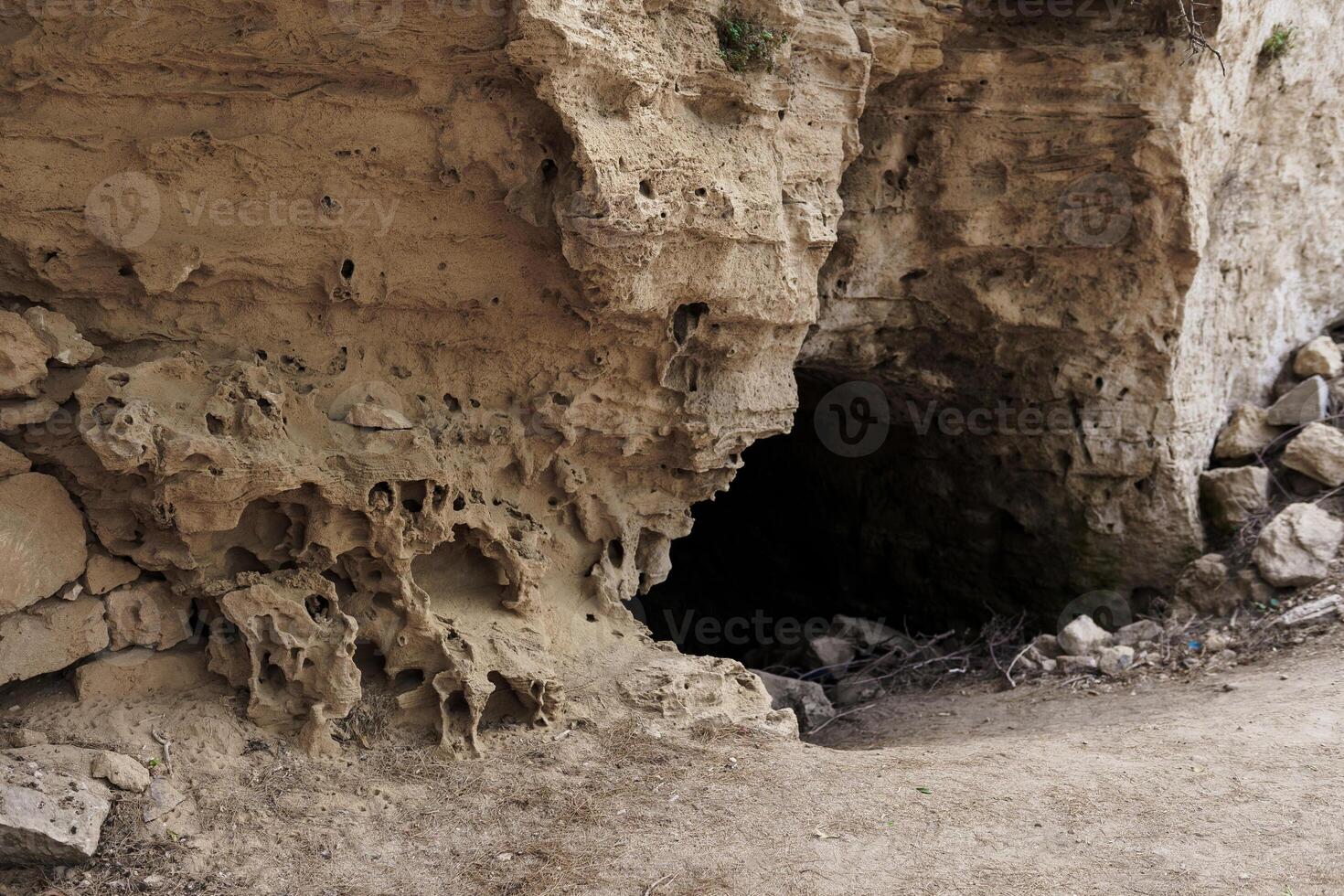 Photo of an ancient tomb in the city of Paphos on a sunny day,.
