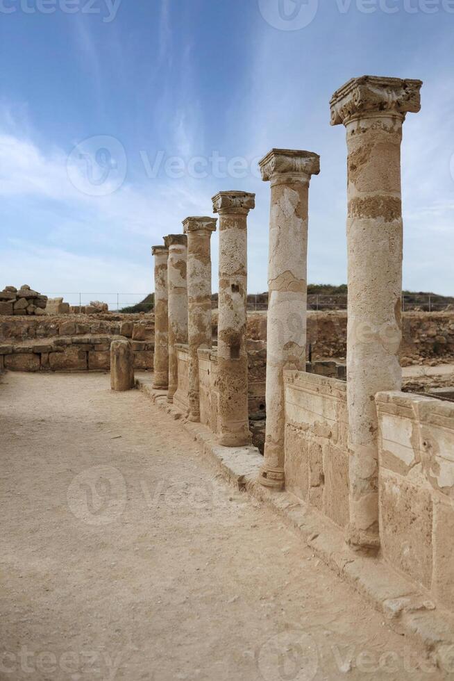 Rows of columns in Cyprus. Remains of colonnaded street ancient city., photo
