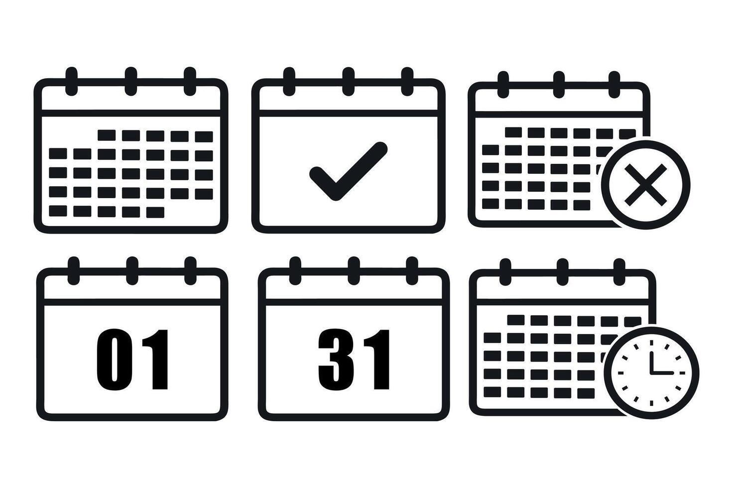 Calendar date icon set. Planner. Calendar icon with different date from 1 and 31 day. Meeting deadlines. Isolated on white background vector