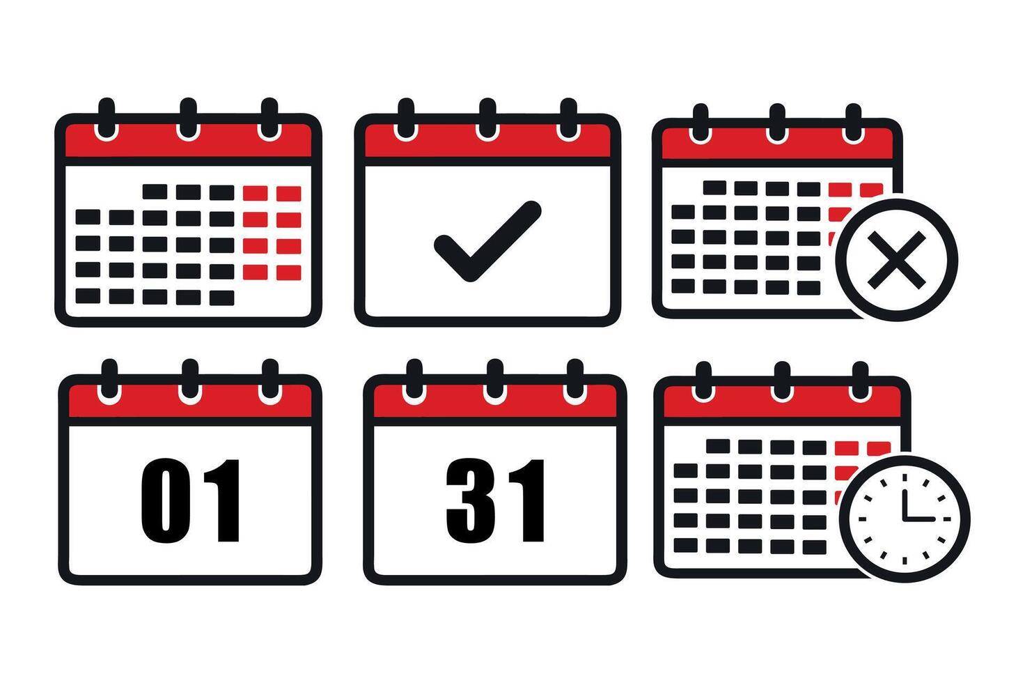 Calendar date icons set. Planner. Calendar icons with different date from 1 and 31 day. Meeting deadlines. Isolated on white background vector