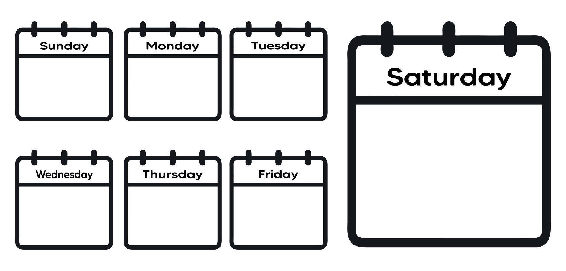 black and white Set every day a week of a year calendar icon vector