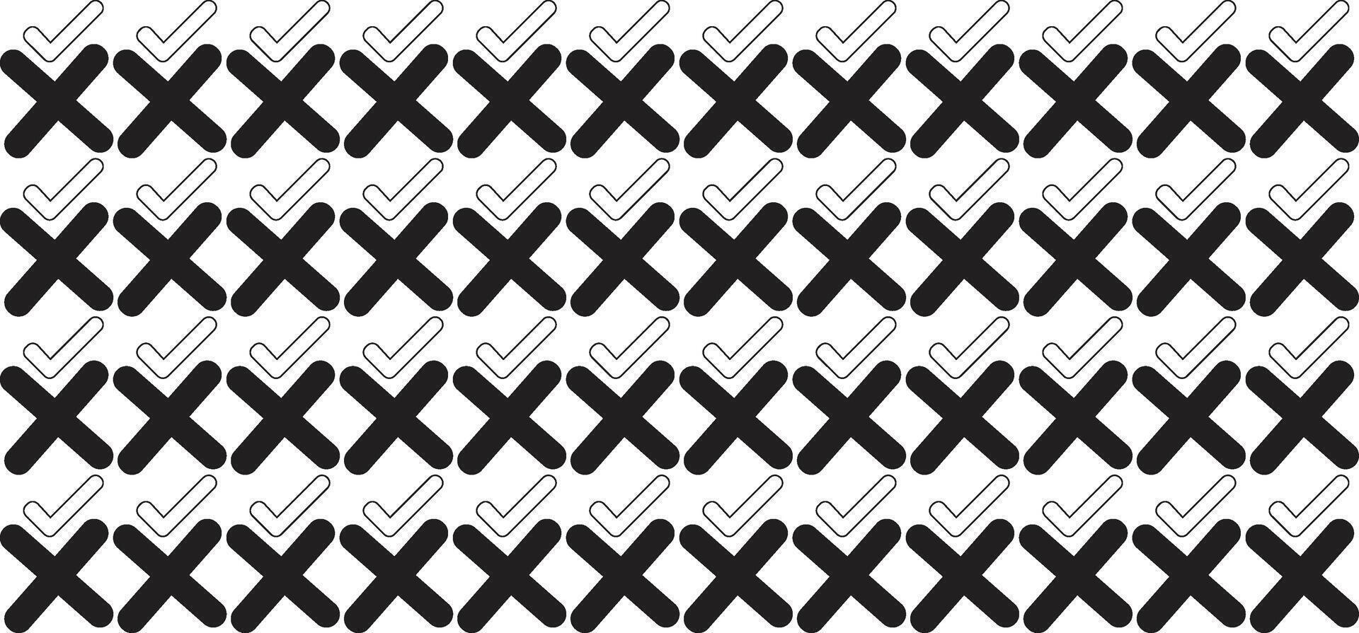 Black and White Checkmark and Cross Pattern vector