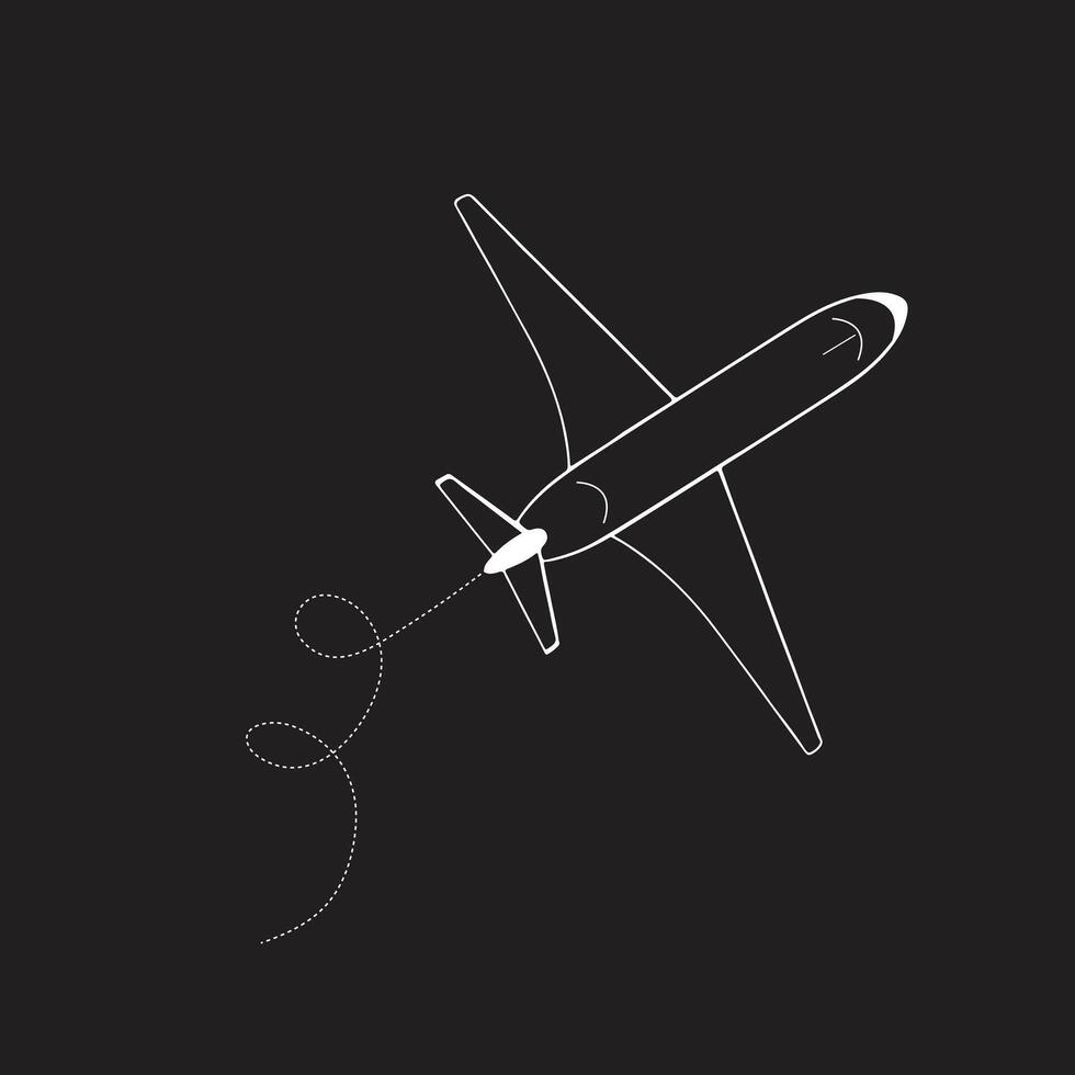 Minimalist White Airplane Line Drawing on Black Background vector