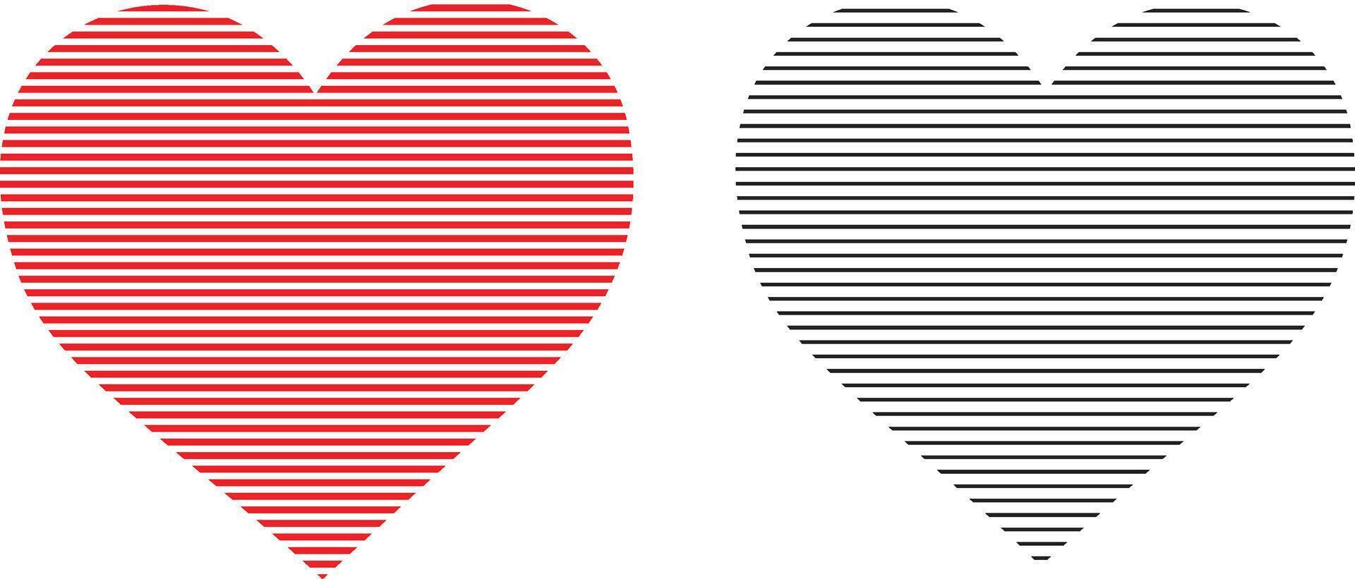 Red and Black Heart Icons with Striped Patterns vector