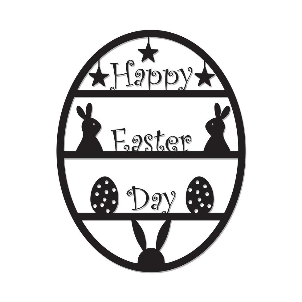 Funny bunny with happy Easter egg laser cut vector