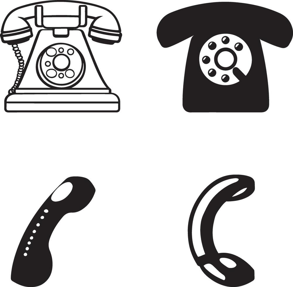 Collection of Vintage and Modern Telephone Icons Retro Rotary Dial Phone Handset Cordless Communication Technology vector