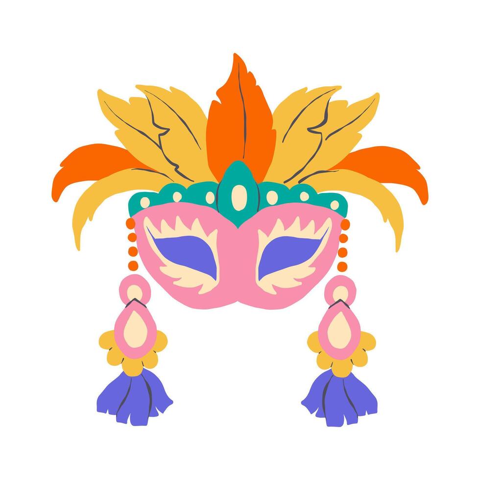 Carnival mask with feathers on white background vector