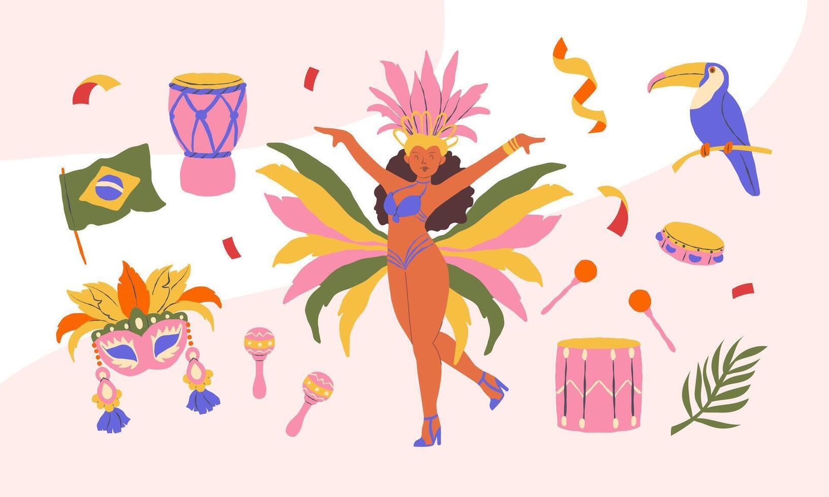 Brazilian Carnival collection of hand drawn stickers vector