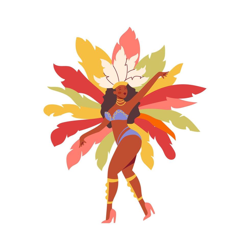 Girl in a feathered costume at the Brazilian Carnival vector