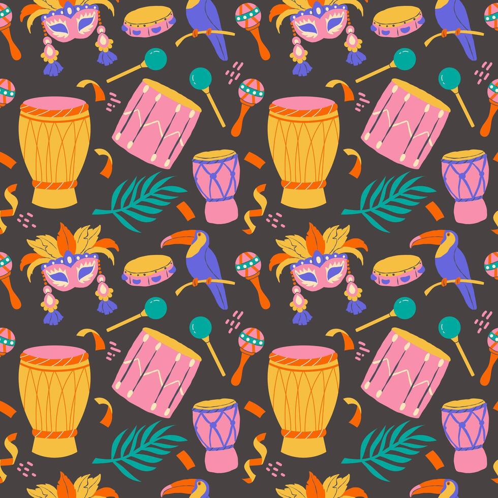Seamless Brazilian Carnival pattern on dark background vector