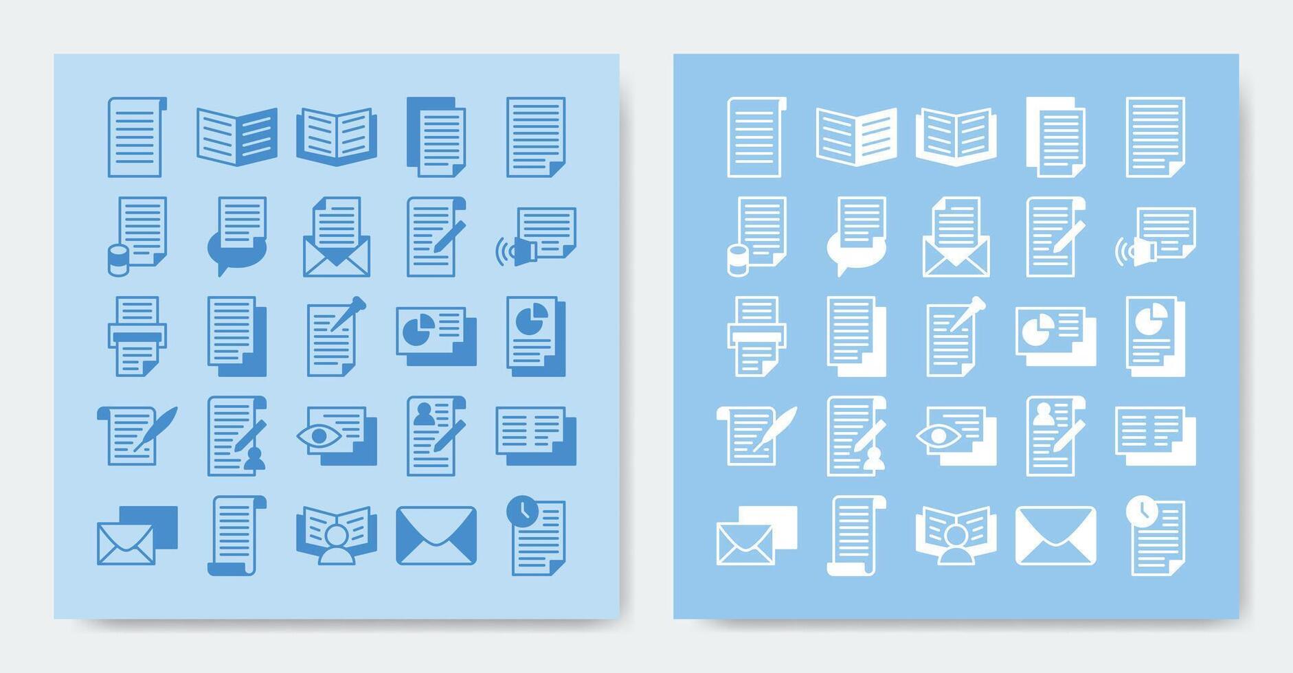 file and document icon set. Containing document, file, open book, report, register and more vector